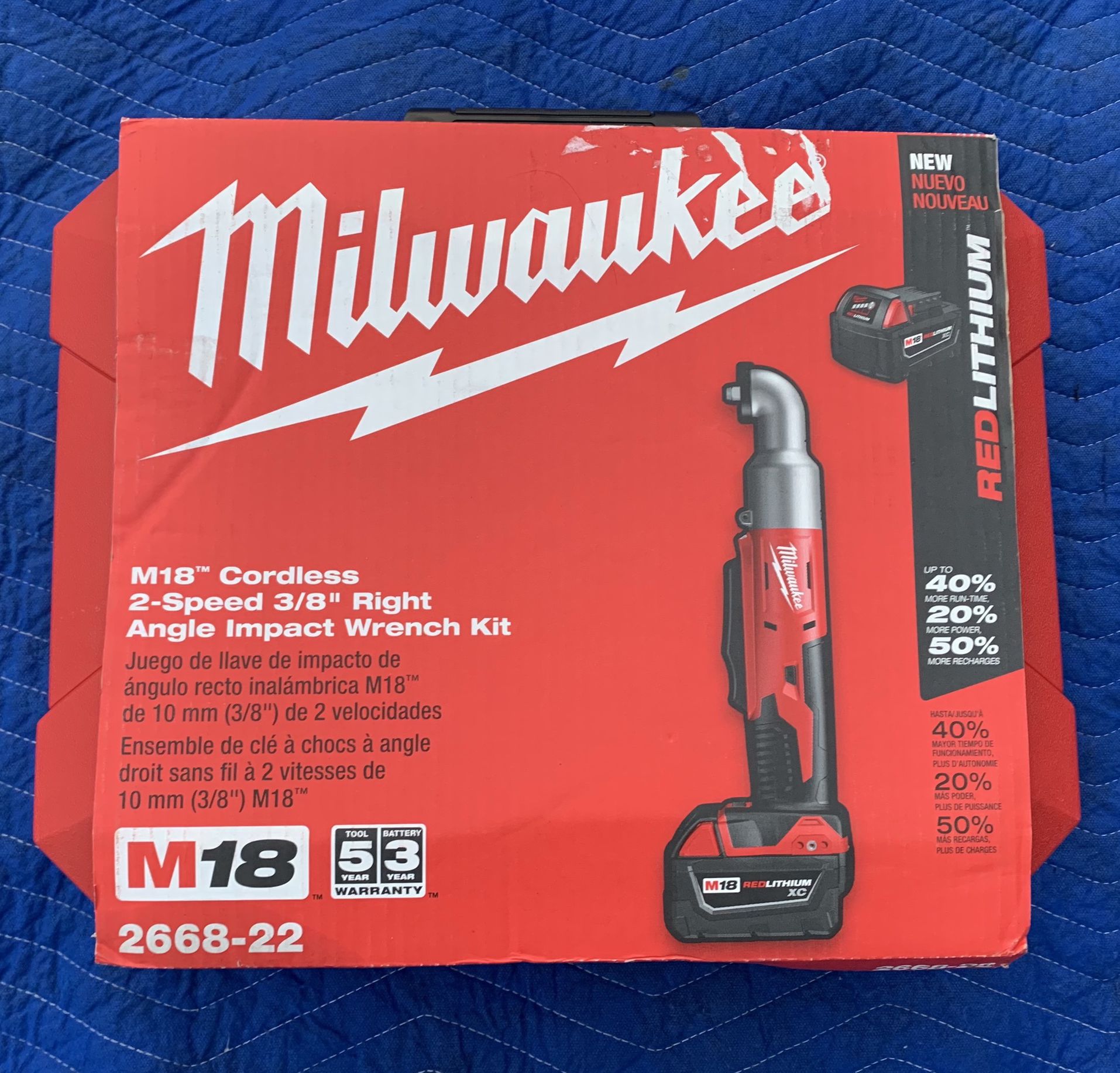 Milwaukee M18 Cordless 2 spd 3/8” right angle impact wrench-Brand New 2668-22 INCLUDES TWO (2) NEW XC BATTERIES