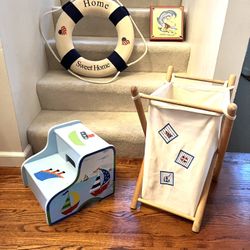Kids Step Stool, Hamper, Wall Decor And Life Safety Ring ($35 For All)