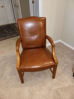Brown Leather Armchair with Wood Frame