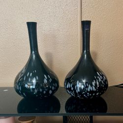 Two beautiful black with white accents BX Glass vases $20 for set