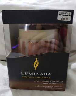 BRAND NEW Luminara Real Flame Effect Candle, 3.5"×4.5" Cinnamon Stick Pillar, made from real wax. 5 hour on/19 hour off timer.