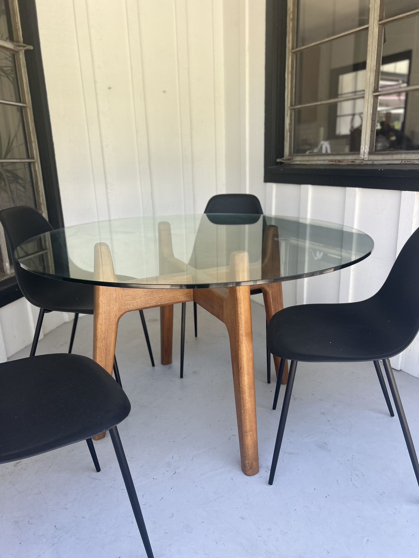 NEW Crate And Barrel Wood And Glass Dining Table