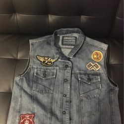 Ring Of Fire Short Sleeve Jean Jacket With Patches Extra Large 