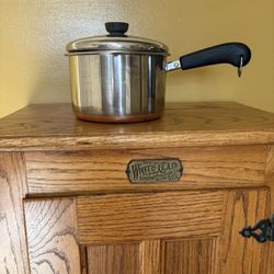 Vintage 3Qt Revere Ware Copper Bottom Saucepan With Lid And Steamer Insert.      B