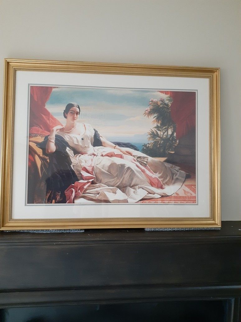 Large Wall Art On Canvas With Beautiful Gold Frame 