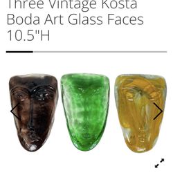 Three Vintage Kosta Boda Art Glass Faces 10.5"H  