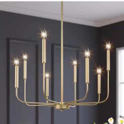 Modern Gold Candlestick Island Chandelier Transitional 8-Light Pale Brass Pendant Light for Kitchen Bedroom Dining Area