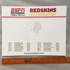 Redskins Autographed Game Schedule