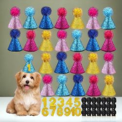 🐾  25 Pack Pet Birthday Hat 5 Colors, 1-10 Gold Numbers, New