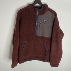 Patagonia Retro Pile Pullover Quarter Zip Mens Medium Burgundy