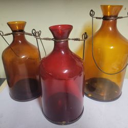 Amber Glass Lantern Candle Holders
