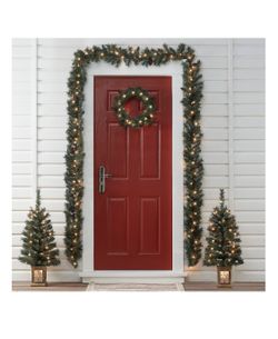 Holiday Pre-Lit Christmas Tree Entryway Set, White Lights, Green Color, 5 Pieces