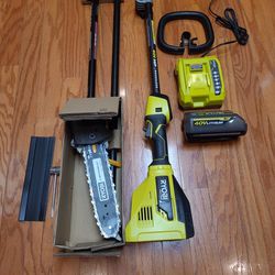 Ryobi 40V 'HP' Power Unit+Pole Saw attachment, Battery, Rapid Charger