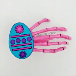 Handmade Gothic Lolita Easter Egg Skeleton Hand Hair Clip in Hot Pink and Aqua Blue