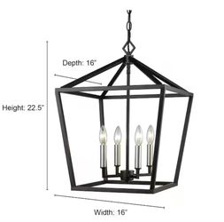 4-Light 16 in. Wide Matte Black Taper Candle Pendant