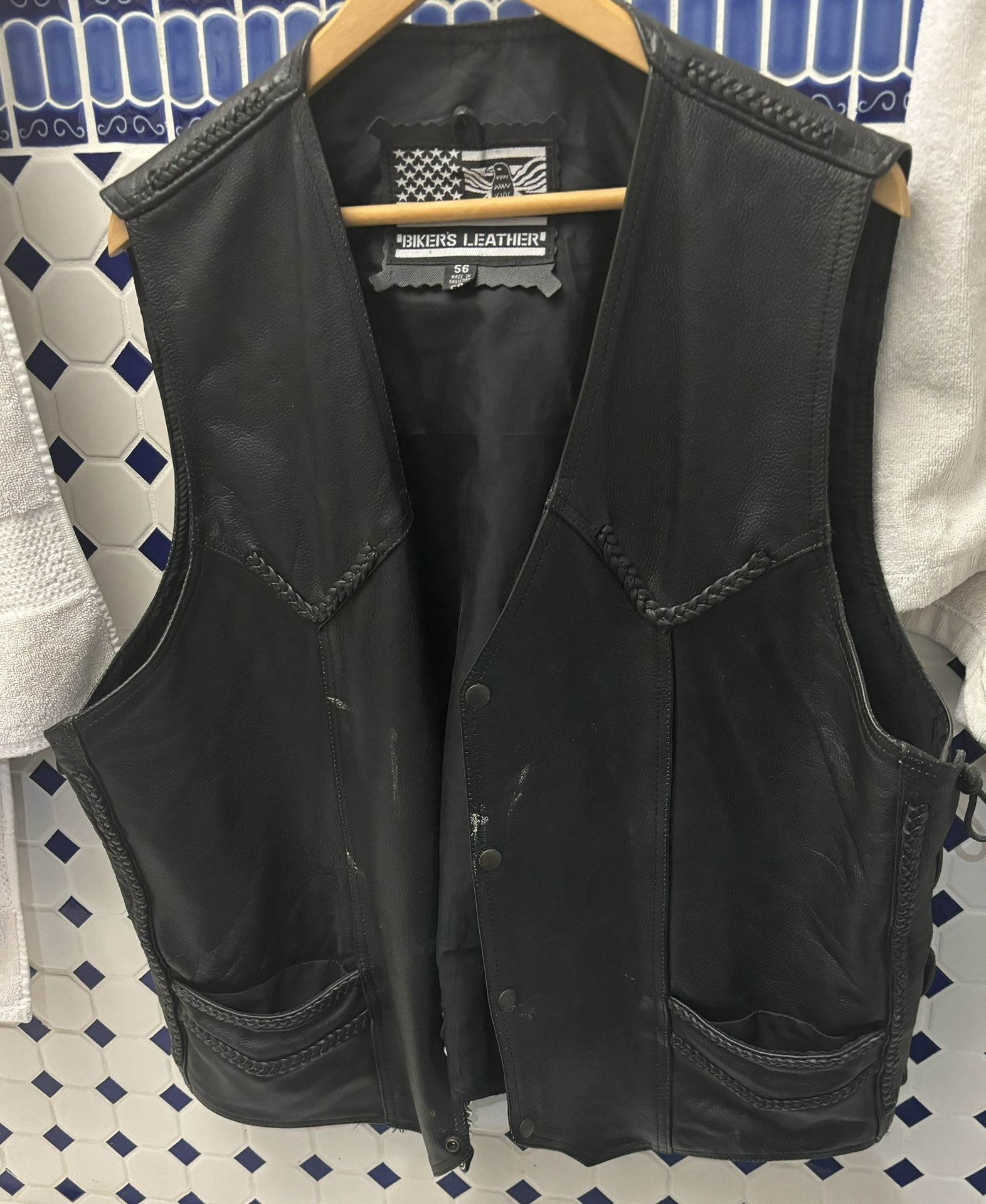 Black Leather Biker Vest