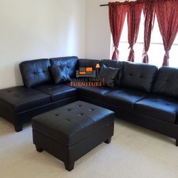leather Sectional Sofa with storage chaise and storage ottoman (Available For Same Day) 
