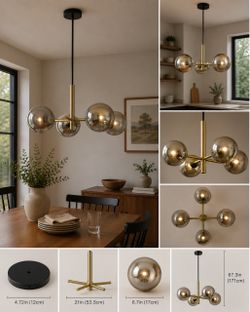 Modern 4-Light Globe Pendant Chandelier – Gold & Smoked Glass