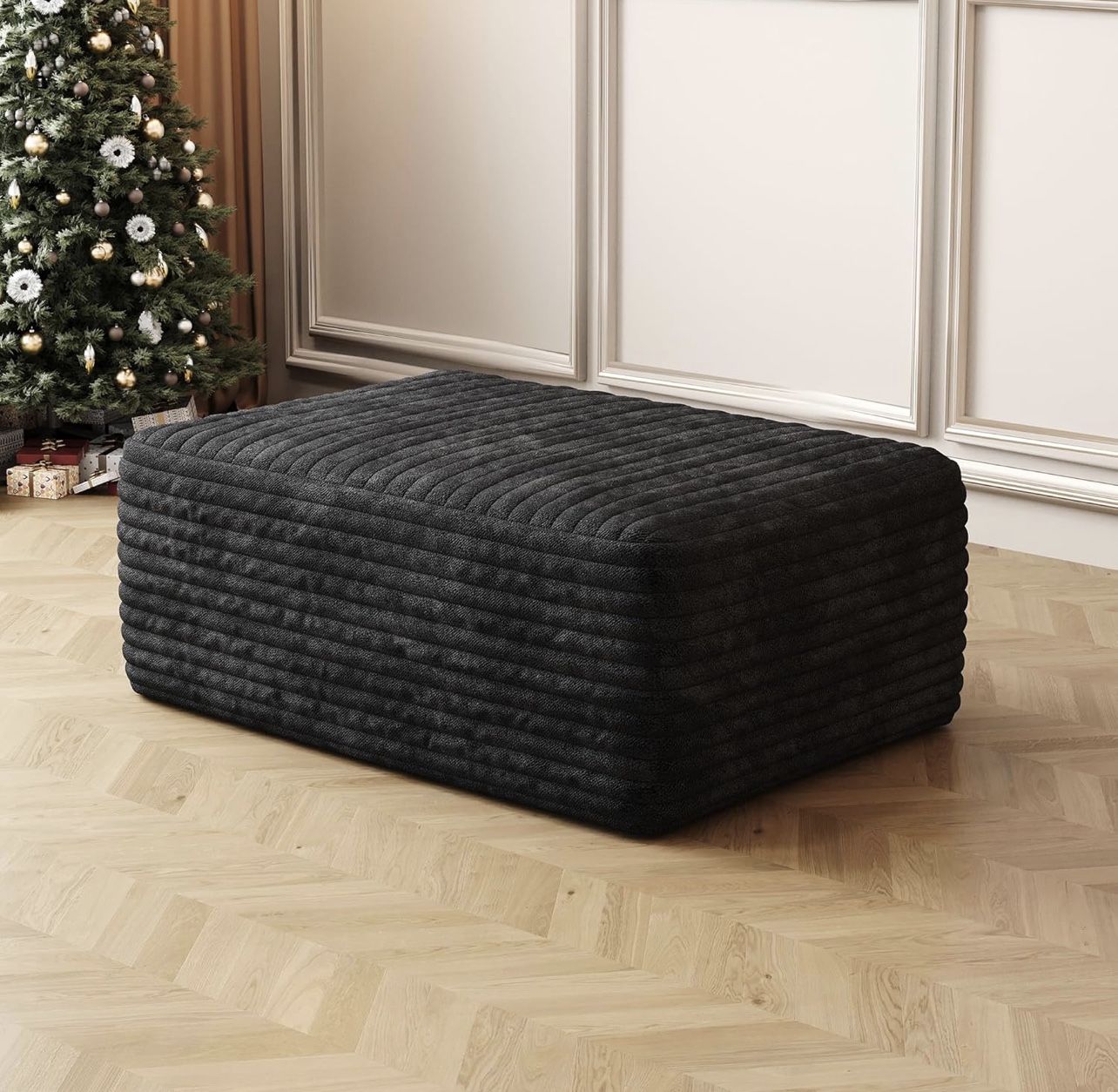 37.40" Sofa Ottoman,No Assembly Required,Black(Plush Corduroy Fabric)