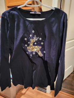 Karen Scott XL Purple-Black Golden Deer Christmas Shirt
