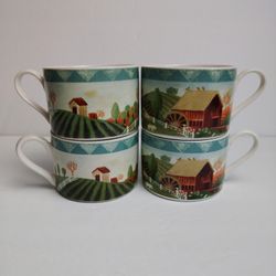 Farberware Coffee Cups Retroneu Country Life 333 Hannah Green - Set of 4