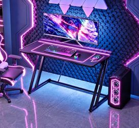 48 Inch Gaming Desk with LED Lights, Power Outlet & Headphone Hook