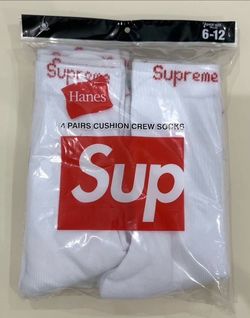 Supreme × Hanes Crew Socks (4 Pack) White - Brand New 🔥