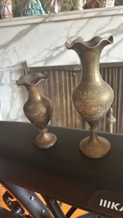 Brass Etched Vases Set of Two