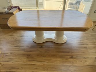 82” two-tone elegant dining table - white/cream & natural wood