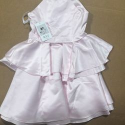 BXZ pink satin halter dress with a tiered skirt (size 10)