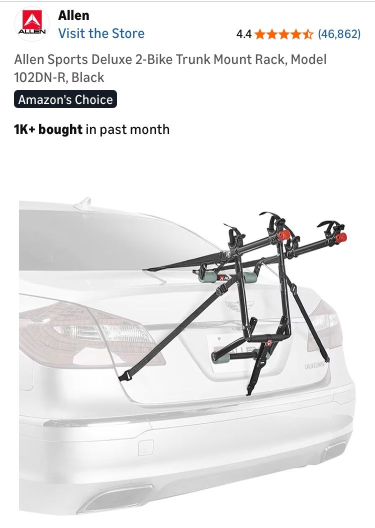 Allen Sports Deluxe 2-Bike Trunk Mount Rack