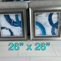 Large 26×26 Beautifully Matted And Framed Pair Of Wall Art