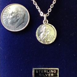 Our Mother Of Perpetual Help Sterling Silver Medal On An 18-in Stainless Steel Chain. Religious Jewelry.
