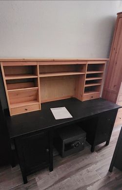Ikea Office Desk [Hemnes] Blk/brwn + Hutch [Hemnes]
