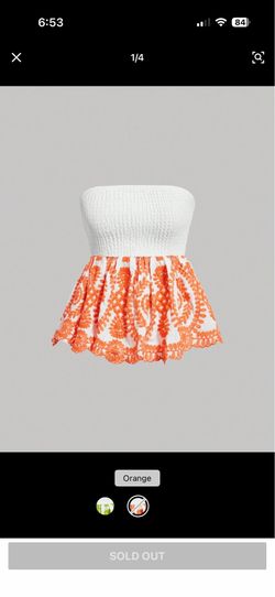 Orange and white tube top blouse