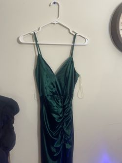 Emerald green satin formal dress