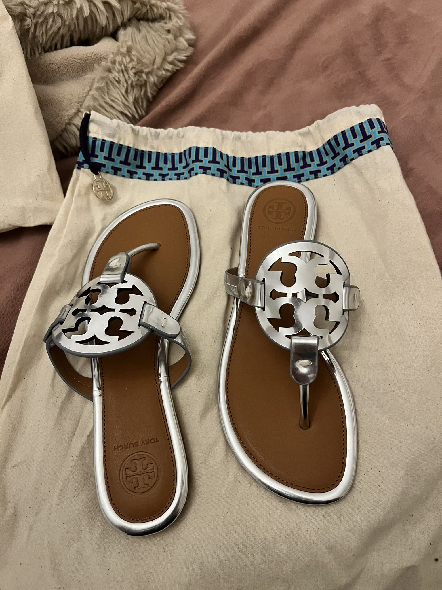TORY BURCH metallic silver miller Sandals