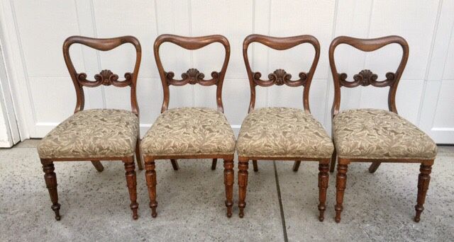 Set of 4 Comfortable Antique Solid Walnut Swiss Dining Chairs, ca.1920