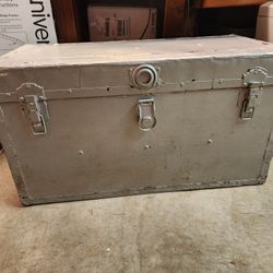Vintage Wood Storage Trunk Painted Silver