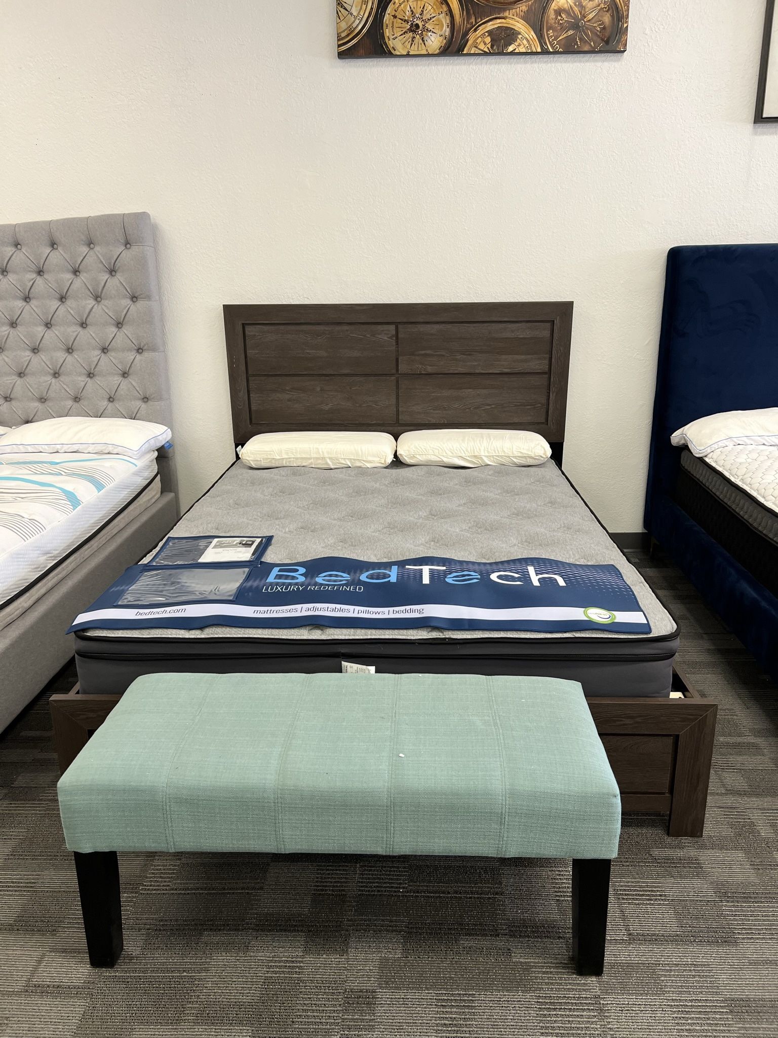 Queen Espresso Wooden Platform Bed Frame - No Box Spring Required