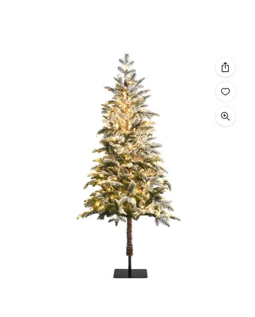 6 ft. Pre-Lit Hinged Pencil Artificial Christmas Tree Snow-Flocked with Metal Stand