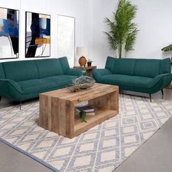 Mid-Century Modern Sofa and Loveseat in Gorgeous Teal Blue Fabric! Best Prices! 
