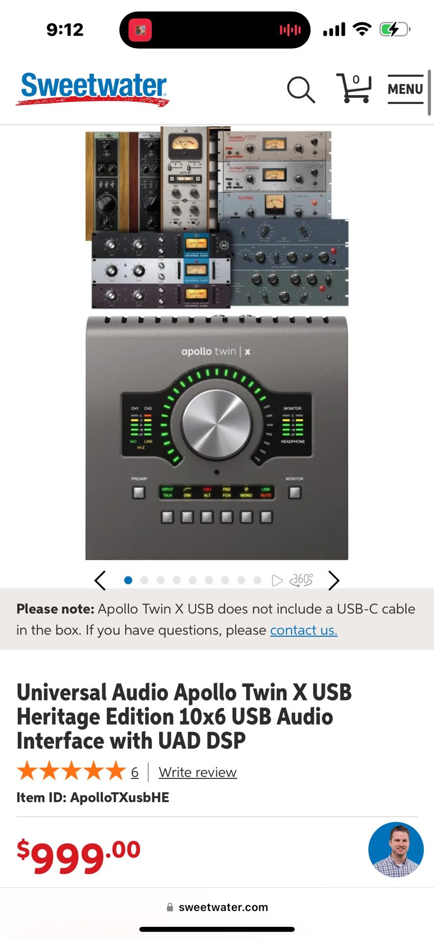 Universal Audio Apollo Twin X USB Heritage Edition 10x6 USB Audio Interface with UAD DSP