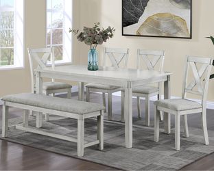 New Dining Set 7 PCs - 4 Chairs One Bench - Comedor Para 6