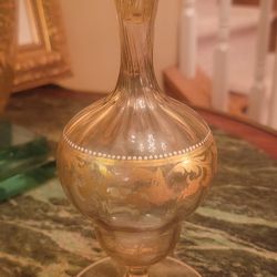 Antique Glass Decanter Vase Gold Detail Moriage