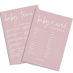 GardenCity Baby Shower Games for Girl - Baby Trivia and Word Scramble Game, 50 Double-Sided Cards (Blush Pink)