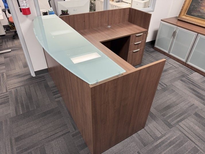 Sale! $200 Off L-Shaped Reception Desk w/ Singleton File Pedestal & Glass Top