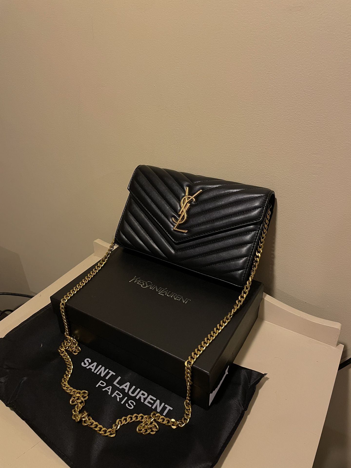 YSL Women’s Quilted Leather Crossbody Shoulder Bag Purse Black