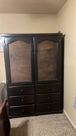 Dark Wood Armoire with Drawers