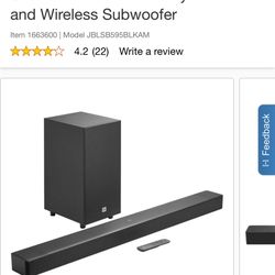 JBL SB595 Dolby Atmos Soundbar w/ Subwoofer – Like New）